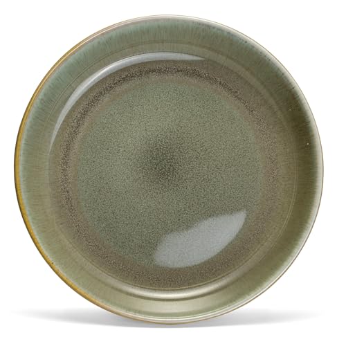Sango Resona Moss Green Stoneware Bowls (Set of 4) – Durable Stoneware with Reactive Glaze Finish, Microwave & Dishwasher Safe, Perfect for Everyday Dining & Entertainment - color: Green/Cream, size: Pasta Bowl Set