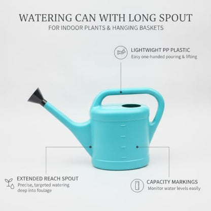 Long Spout Watering Can for Indoor Plants, Lightweight Blue PP Plastic with Narrow Tip for Precise Pouring - size: 15.35 x 3.74 x 12.2 in