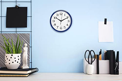 Bernhard Products Navy Wall Clock Silent Non Ticking - 10 Inch Quality Quartz Battery Operated Round Easy to Read Home/Kitchen/Office/Classroom/School Clock - color: Navy, size: 10 Inch