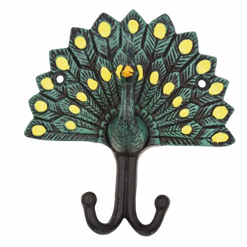 Rustic Coat Hooks Wall Mounted, Cast Iron Painted Peacock Decorative Hooks,Heavy Duty Vintage Antique Wall Hooks for Hanging Towels,Jacket,Farmhouse,Mudroom,Entryway, Closet - color: Painted Peacock