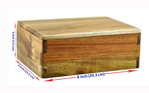 Wooden Storage Box with Lid, Stash Box, Keepsake Chest to Organize Jewelry, Coins, Cards, Small Treasure, Handmade Natural Acacia Decorative Crate, Brown- 8 x 6 x 3 inches - size: 8 x 6 x 3 inch