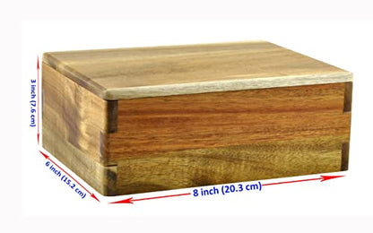 Wooden Storage Box with Lid, Stash Box, Keepsake Chest to Organize Jewelry, Coins, Cards, Small Treasure, Handmade Natural Acacia Decorative Crate, Brown- 8 x 6 x 3 inches - size: 8 x 6 x 3 inch
