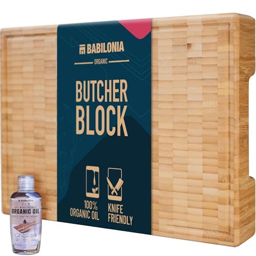 Bamboo Cutting Board, End Grain Butcher Block for Kitchen, Extra Thick 1.7" | 20 x 12.2 Inch (Extra Thick 1.7") Professional, Heavy Duty Hardwood Non Toxic Wooden Chopping Board (Oil & Plate Included) - color: Organic Bamboo, size: 19.7"L x 12.2"W