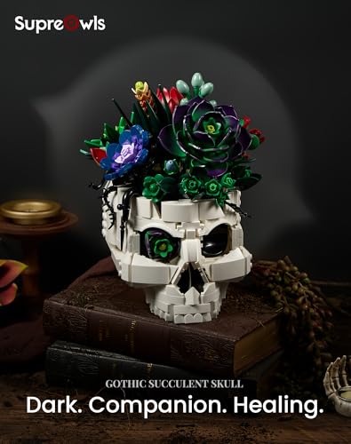 Succulent Skull Planter Flowers Building Set, Botanical Skeleton Pot Collection Building Kit, Horror Plants Home Office Table Decoration Blocks Toys for Adults, Gift for Birthday Mother's Day