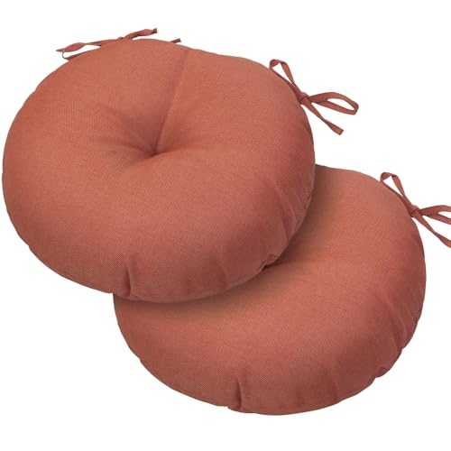 Magpie Fabrics Outdoor Round Bistro Seat Cushions with Ties, 15"x15"x4" Set of 2, Tufted Waterproof Barstool Chair Pads for Patio Home Garden Office, Coral - color: Coral