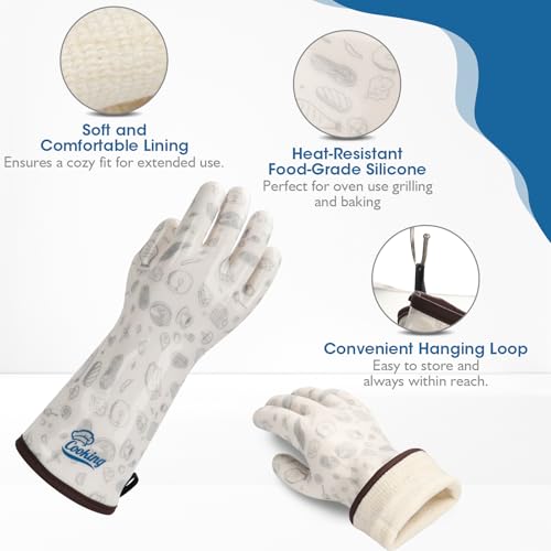 Oven Gloves with Fingers Heat Resistant Waterproof Long Sleeve for Cooking Grilling Baking Barbecue in Kitchen for Men & Women White Medium - size: Medium