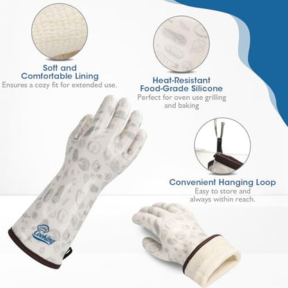 Oven Gloves with Fingers Heat Resistant Waterproof Long Sleeve for Cooking Grilling Baking Barbecue in Kitchen for Men & Women White Medium - size: Medium
