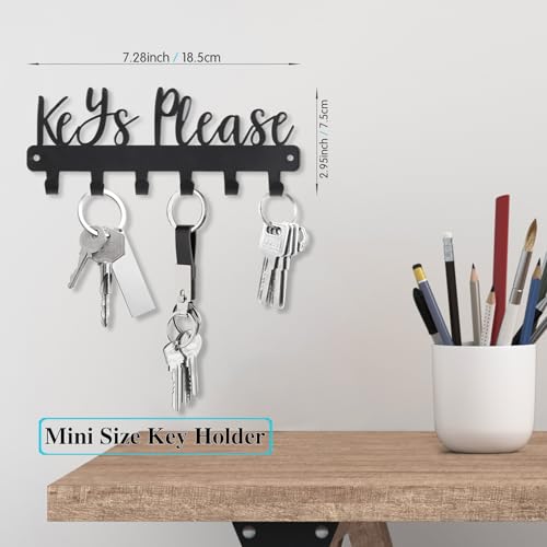 Keys Please Key Holder Wall Mounted, Mini Size: 7.28x2.95inch | Black Metal Decorative Rack Hooks for Garage,Mudroom,Hallway,Entryway,Front Door,Office - size: Mini Size Key Hooks:7.28x2.95inches
