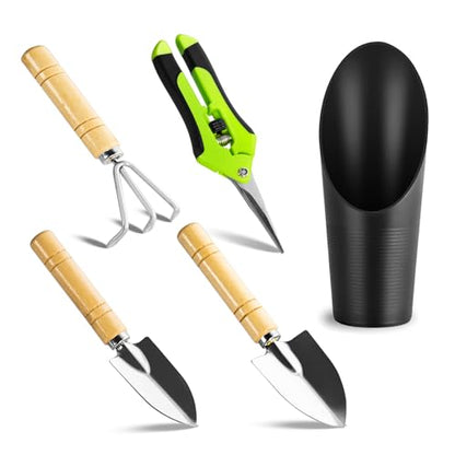 Josteve 5Pcs Succulent Tools Mini Garden Small Gardening Tools Indoor, Pruning Shear Gardening Scissors, Hand kit for Bonsai, Cactus, Fairy, Houseplant of Transplanting, Repotting, Seedling Soil - style: Classic Garden Tools
