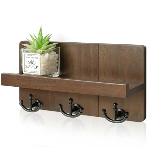 Rebee Vision Key Holder Wall Mount with 3 Hooks for Entryway, Retro Brown | Key Holder for Wall, Floating Shelf, Plant Display, Mail Organizer, Anchor Key Hanger, Rustic Storage, Decorative Home Decor - color: Brown