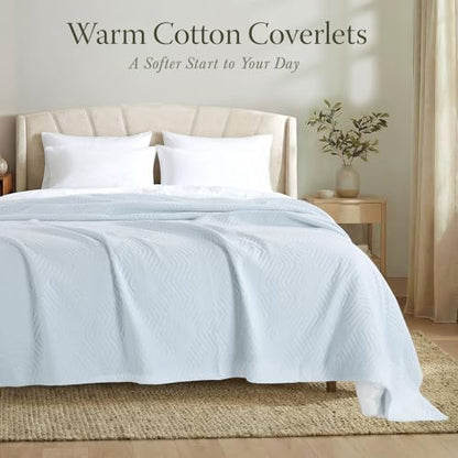 Threadmill Luxury Cotton Blankets for King Size Bed | All-Season Cozy 100% Cotton King Size Blanket | Aster Jacquard Soft & Lightweight Coverlet | Light Blue - color: Aster Light Blue, size: King / Cal King