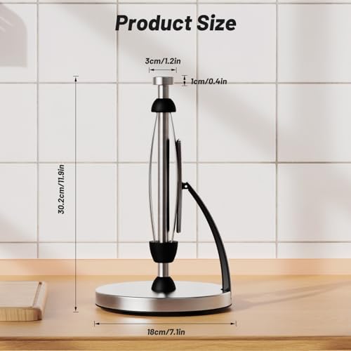 VEHHE Paper Towel Holder Countertop, Paper Towel Holder with Spring Activated Arm and Damping Effect, Simply Tear Paper Towel Stand for Bathroom and Kitchen (Silver) - color: Silver, size: Suction Base