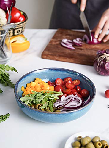 LE TAUCI Pasta Bowls 45 Ounce, Ceramic Salad Bowl, Large Serving Bowl Set - Set of 4, Ceylon Blue - color: Ceylon Blue, size: 45 ounces