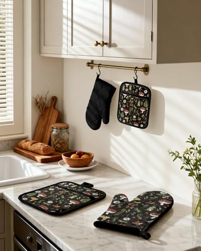 Miss Adola Cotton Oven Mitts and Pot Holders Sets, Forest Charm | Heat-resistant up to 350°F, Pure Cotton, Quilted Contact Surface, Stylish Design, with Hanging Loop, Ready to Gift Package - color: Forest Charm