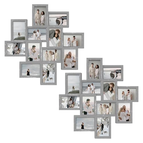 Jerry & Maggie Photo Frame 25x25 Family Picture Frames Collage Wall Decor 4x6 Pictures 12 Opening, Selfie Gallery Collage Wall Hanging, Wall Photo Frames for Living Room Decorations (Ashes/ 2 Pack) - color: Ashes/ 2 Pack