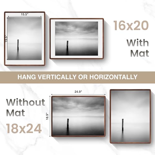 Acovy 18x24in Picture Frame, Natural Solid Walnut | Handcrafted Wooden Photo Frame, Dual Use for Wall Mount, Matted to Fit 16"x20" Photos, HD Tempered Glass - color: Walnut, size: 18x24in