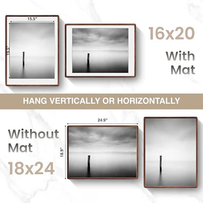 Acovy 18x24in Picture Frame, Natural Solid Walnut | Handcrafted Wooden Photo Frame, Dual Use for Wall Mount, Matted to Fit 16"x20" Photos, HD Tempered Glass - color: Walnut, size: 18x24in