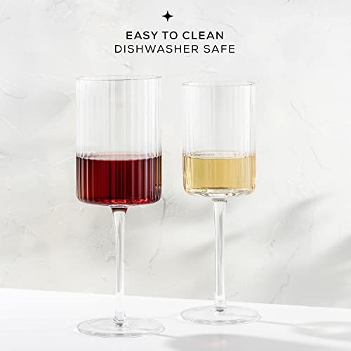 JoyJolt Elle Fluted Wine Glasses, 17.5oz Red Wine Glass Set of 2, Unique Stemmed Glass, Big Long Stem Cocktail Vintage Style Drinking Glasses - style: Red Wine Glasses