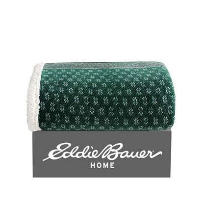 Eddie Bauer - Throw Blanket, Brushed Fleece & Plush Sherpa Soft Bedding, Blanket for Couch & Bed (Fair Isle Green, 50" x 60") - color: Fair Isle Green, size: 50" x 60"