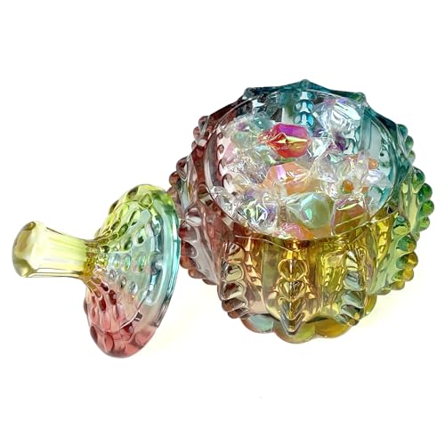 Colorful Crystal Glass Candy Snack Barrel Storage Jar Embossed Luxury Cookie Buffet Canister With Lids Jewelry Box Jar Biscuit Containers - color: Beads