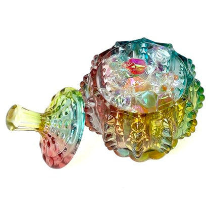 Colorful Crystal Glass Candy Snack Barrel Storage Jar Embossed Luxury Cookie Buffet Canister With Lids Jewelry Box Jar Biscuit Containers - color: Beads