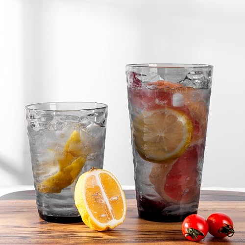 20-ounce Plastic Tumblers, Acrylic Drinking Glasses High-Balls, set of 6 Gray Reusable Plastic Cups, Stackable, BPA-Free, Shatter-Proof, Dishwasher-Safe - color: Gray