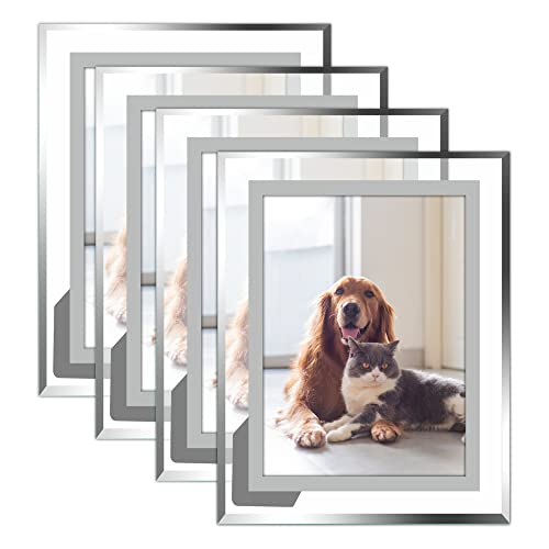 Vienrose 5x7 Picture Frame Set of 4, Clear Glass Photo Frames with Silver Edge, Horizontal or Vertical Display for Tabletop, Desk, Home, Office Decoration Fits 5x7 Photos Easy Photo Swap Gift Ready - color: 4 Pack Silver, size: 5X7