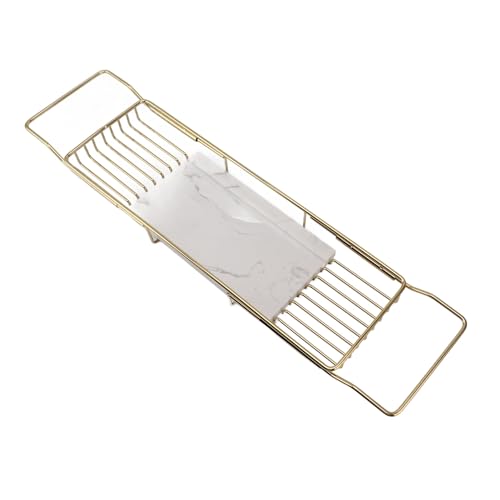 Marhynchus Metal Marble Bathtub Rack, Bathtub Caddy Tray Stainless Steel Shower Caddy Tray with Extending Sides, Bathroom Trays (Gold White) - size: Gold White
