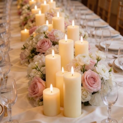 72 Pack Ivory Pillar Candles Bulk Set, 2x3 2x4 2x6 Inch - 24 Each Size, Dripless Smokeless Clean Burning for Wedding Centerpieces, Home Decor, Church, Romantic Ambiance！ - color: 72 Flat-top, size: 2 x 3/4/6 Inch