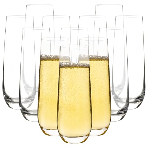 Stemless Champagne Flutes Set of 12, 10 oz Modern Clear Glasses | Stemless Clear Glasses for Champagne, Mimosas, Prosecco and Cocktails, Dishwasher Safe, Ideal for Weddings, Parties and Home