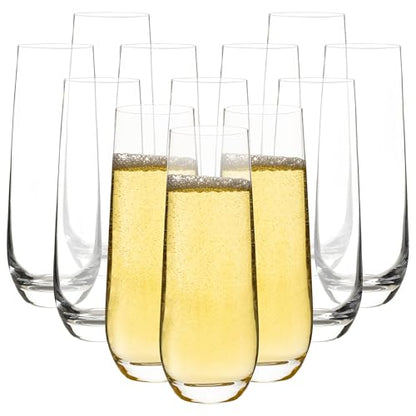 Stemless Champagne Flutes Set of 12, 10 oz Modern Clear Glasses | Stemless Clear Glasses for Champagne, Mimosas, Prosecco and Cocktails, Dishwasher Safe, Ideal for Weddings, Parties and Home