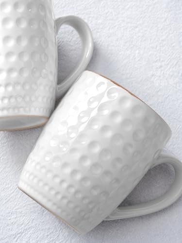 famiware Eden Coffee Mugs Sets of 6, 12 oz Ceramic Stoneware Mug Cup Set | Coffee Cups with Handle for Tea, Latte, Cappuccino, Cocoa and Milk, Microwave and Dishwasher Safe, White Circle - color: White Circle, size: 6pcs