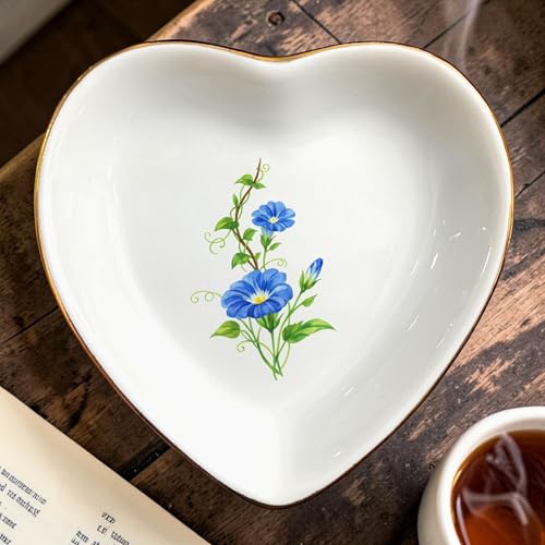 Birth Month Flower Ring Jewelry Dish Tray-Floral Ring Holder for Hippie,Nature,Pace-Birthday Gifts for Mom,Mother-in-law,Step Mom,Aunt,Grandma,Sister,Friends (9 - September (Morning Glory)) - style: 9 - September (Morning Glory)