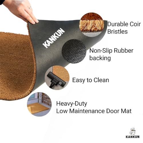 KANKUN Coco Coir Door Mat with Heavy Duty Backing, Welcome Doormat (17" x 30"), Doormat Entrance (Plain - 1Pack) - color: Plain - 1pack