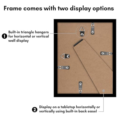 Americanflat 6x8 Picture Frame 2-Pack - Matted to 3x5 - Black | Slim Molding construction, Polished plexiglass front, wall or tabletop display with included easel, triangle hangers included - color: Black, size: 6x8