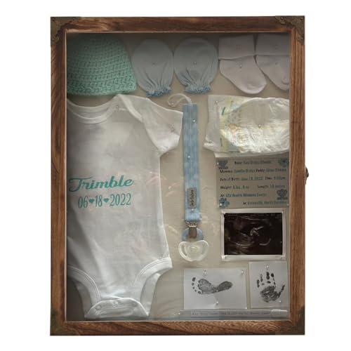 Shadow Box Frame 13x16, Large Memory Display Case with Retro Metal Corner Accents, Carbonized Wood Frame, Linen Back, and 10 Wooden Push Pins for Photos, Medals, Wedding Memory, and Keepsakes