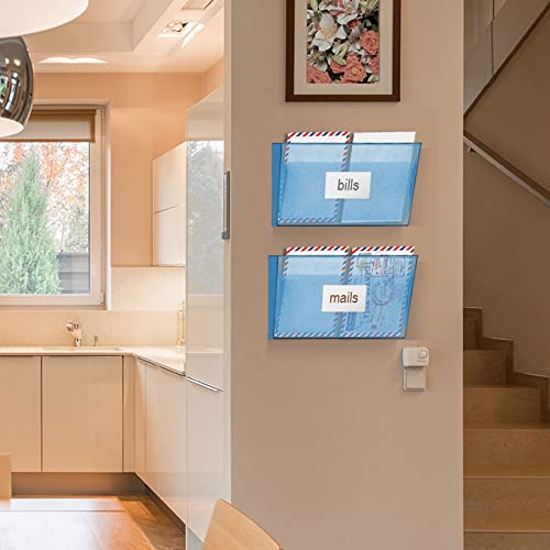Acrimet Wall Mount Hanging File Organizer Modular, 2 Units, Clear Blue | Fits Letter Size Papers, Hangers/Hardware Included, Office Desk Cubicle Pocket Storage, Plastic