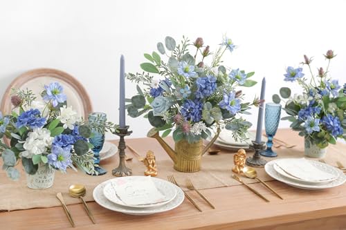 Serra Flora Artificial Greenery Stems Box Set,(Pack of 44pcs) with 9 Kinds of Faux Pink Green Filler for DIY Bridal Bouquets Wedding Floral Arrangement Table Centerpieces - color: Green&blue