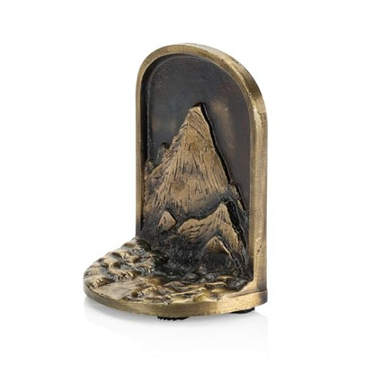 Cast Iron Mountain Bookends Set, Antique Brass Book Ends, 2 Decorative Book Holders for Shelves or Bookcase, Stylish Brass, Non-Skid Anti-Slip Heavy Duty, Home Décor Gift