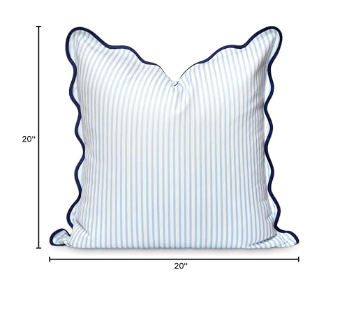 Hofdeco Premium Coastal Patio Indoor Outdoor Scalloped Throw Pillow Cover Only, 20"x20" Water Repellent for Backyard, Couch, Baby Blue Print Stripes - color: Baby Blue Stripes B 20"x20"