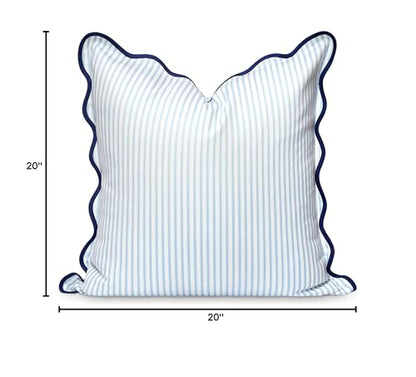Hofdeco Premium Coastal Patio Indoor Outdoor Scalloped Throw Pillow Cover Only, 20"x20" Water Repellent for Backyard, Couch, Baby Blue Print Stripes - color: Baby Blue Stripes B 20"x20"