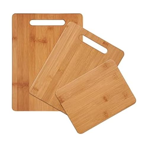 Farberware 3-Piece Wood Cutting Board Set, Reversible Chopping Boards for Meal Prep and Serving, Charcuterie Boards, Wooden Cutting Boards with Built-in Handles, Set of 3 Assorted Sizes, Bamboo - size: 11"L x 0.8"W, style: 3-Piece