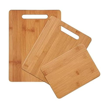 Farberware 3-Piece Wood Cutting Board Set, Reversible Chopping Boards for Meal Prep and Serving, Charcuterie Boards, Wooden Cutting Boards with Built-in Handles, Set of 3 Assorted Sizes, Bamboo - size: 11"L x 0.8"W, style: 3-Piece