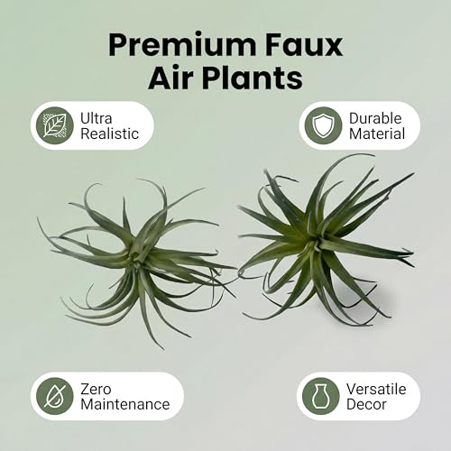 Artificial Plants & Greenery 2Pcs Faux Decor Set | Ultra Realistic Artificial Air Plants, No Care Faux Succulents for Home Garden Office Terrarium DIY Decor