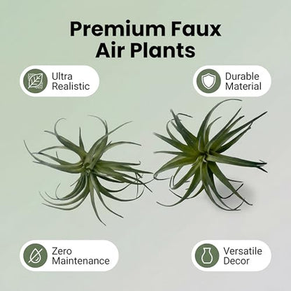 Artificial Plants & Greenery 2Pcs Faux Decor Set | Ultra Realistic Artificial Air Plants, No Care Faux Succulents for Home Garden Office Terrarium DIY Decor