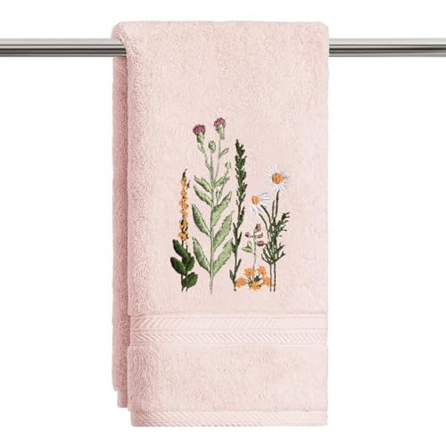 Artoid Mode 1 Pc Pink Wildflower Floral Embroidered Hand Towels for Bathroom, 100% Cotton Soft Absorbent Farmhouse Decor Towels, 13.7 x 29.5 Inch - color: Pink, size: 13.7" x 29.5", 1PC