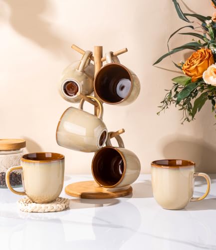LERATIO Ceramic Coffee Mugs Set of 6,12oz Handmade Coffee Mugs Set | Large Handle for Cappuccino/Latte/Tea/Hot Cocoa,Oven &Dishwasher & Microwave Safe-Pale Kahki - color: Pale Kahki