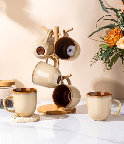 LERATIO Ceramic Coffee Mugs Set of 6,12oz Handmade Coffee Mugs Set | Large Handle for Cappuccino/Latte/Tea/Hot Cocoa,Oven &Dishwasher & Microwave Safe-Pale Kahki - color: Pale Kahki