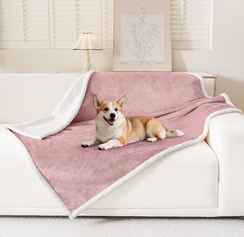 Smiry Waterproof Blanket Throw, Reversible Dog Blanket for Sofa Couch Bed | Soft Leakproof Sherpa Fleece, Washable Furniture Couch Protector for Large Dogs Cats, 40"x60", Pink/White - color: Pink/White, size: 40"x60"