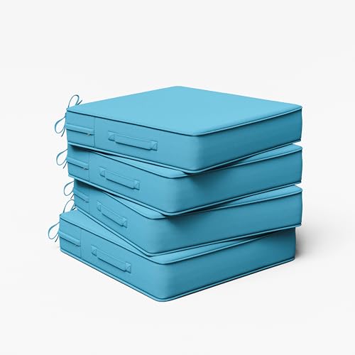 Outdoor Chair Cushion 19 x 19 x 4 Inches Patio Furniture Outdoor Waterproof Seat Cushion, Patio Chair Cushion with Handles and Ties, Square Dining Chair Cushion Set of 4, Lake Blue - color: Lake Blue, size: 19×19×4 in